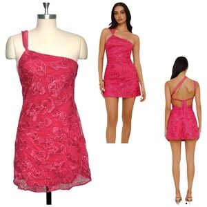 Hello Molly Nightfall Energy One Shoulder Mesh Mini Dress Pink Size 6 NWT